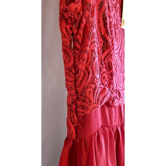 New Light Red Flowing Lace Full Length Dress See Measurements, Not Tag - Picture 5 of 8